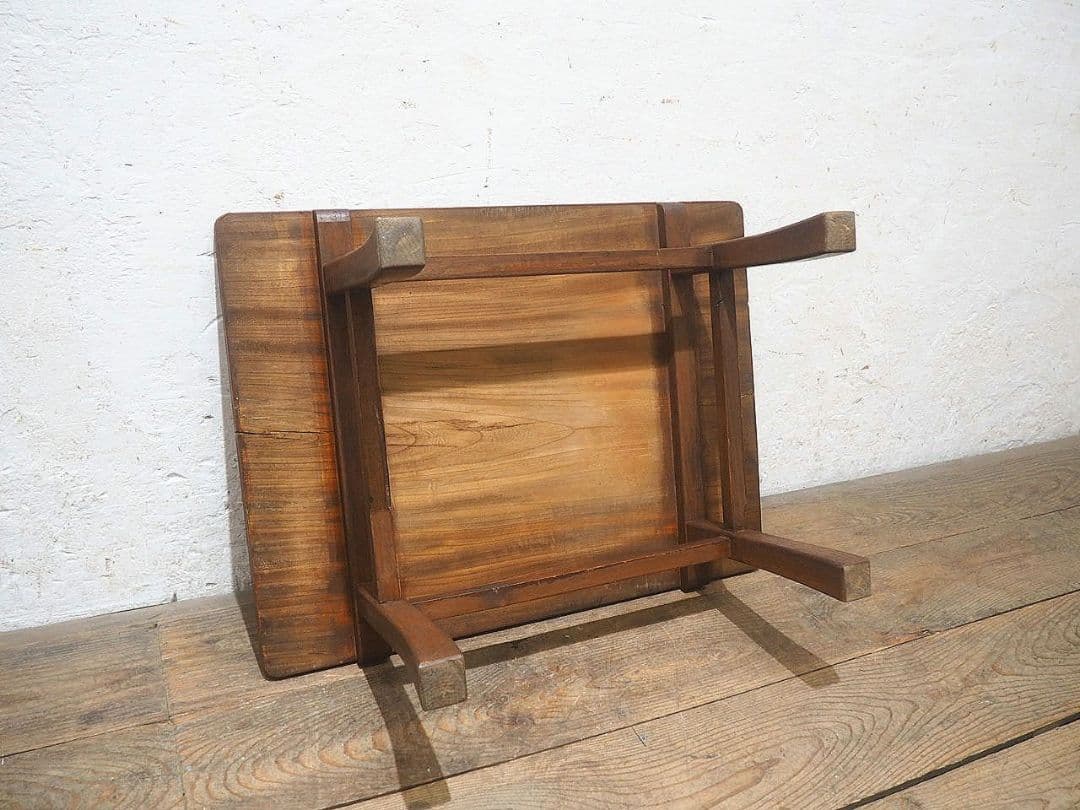 1506 一枚板のローテーブル　文机　座卓　古家具　展示台　レトロ　アンティーク