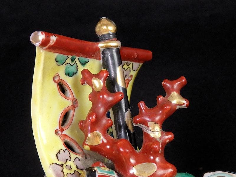 古伊万里　色絵　寶像香爐　宝船香炉　宝尽くし香炉　合箱　D987AS-fbdi