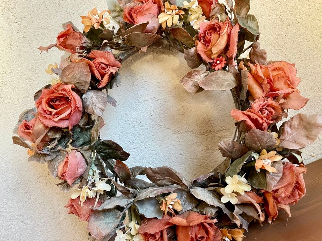 ビンテージ アートフラワー 布花 リース ビスクドール アンティーク 薔薇 バラ