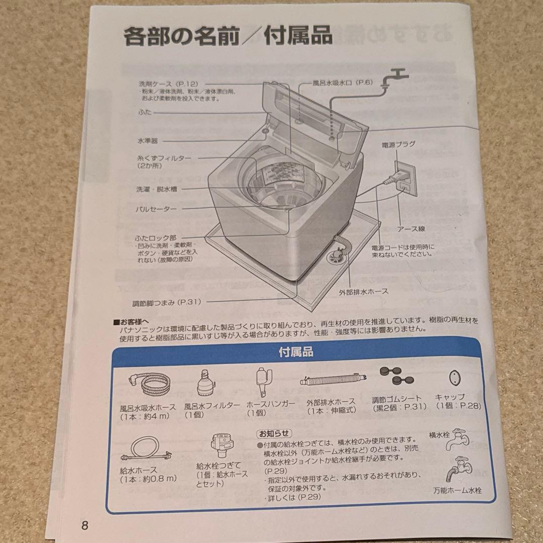 【3/22発送】パナソニック　洗濯機8kg NA-FA80H1 2015年製
