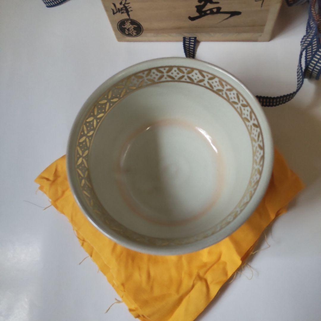 京焼 上山善峰 作 白金唐草 松竹梅 共箱 共布 栞 茶碗 茶道具 抹茶碗 新品