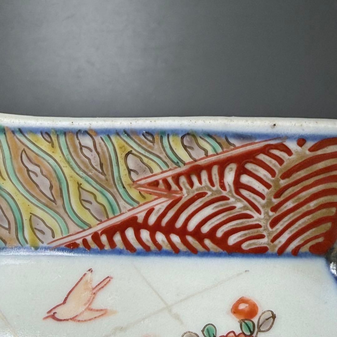 古伊万里　色絵花鳥垣根文変形皿　五枚　刺身皿　江戸時代〜明治時代　古器を楽しむ
