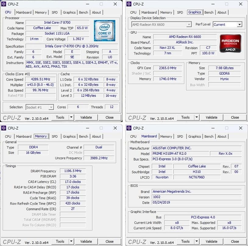 ゲーミングPC/Core i7 8700/RX6600/メモリ16GB
