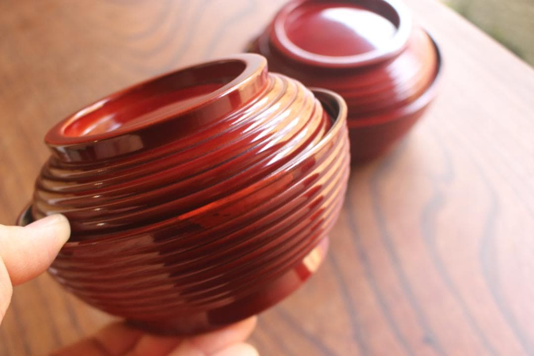 保管小傷のみ！深みある糸目紅溜塗に極上稲穂福来雀蒔絵のお椀2点（検輪島塗雑煮椀
