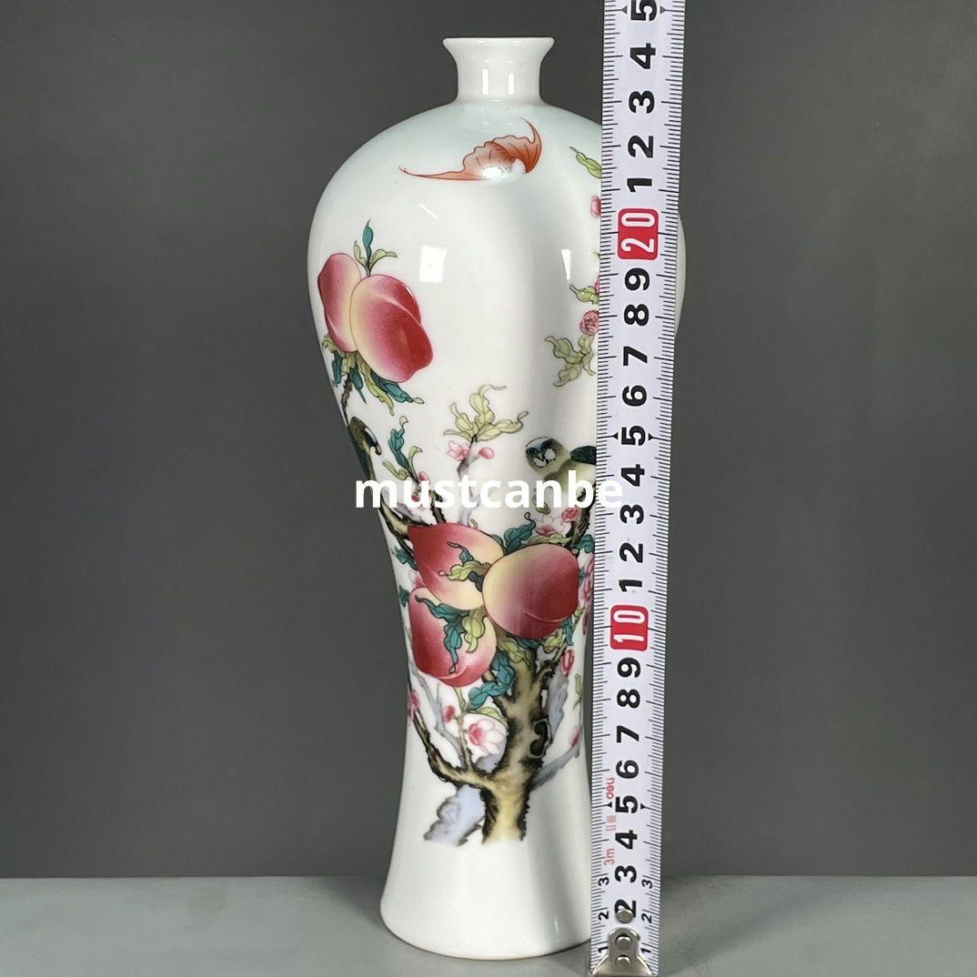 清雍正粉彩寿桃紋梅瓶 景徳鎮 陶磁器 装飾品 現代工芸品 美術品 置物