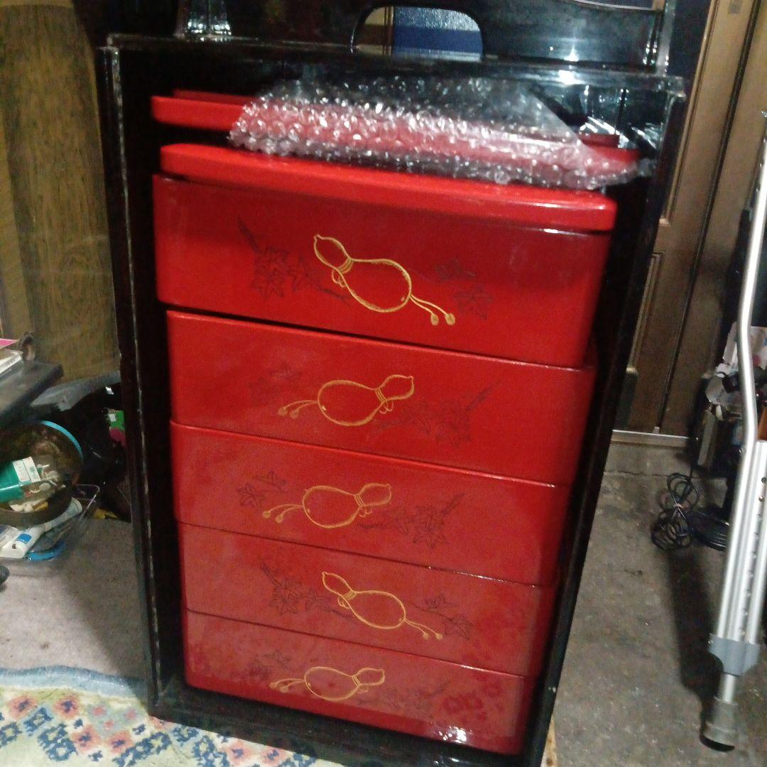 奥 木製 漆塗り 重箱 岡持ち入り 瓢箪柄