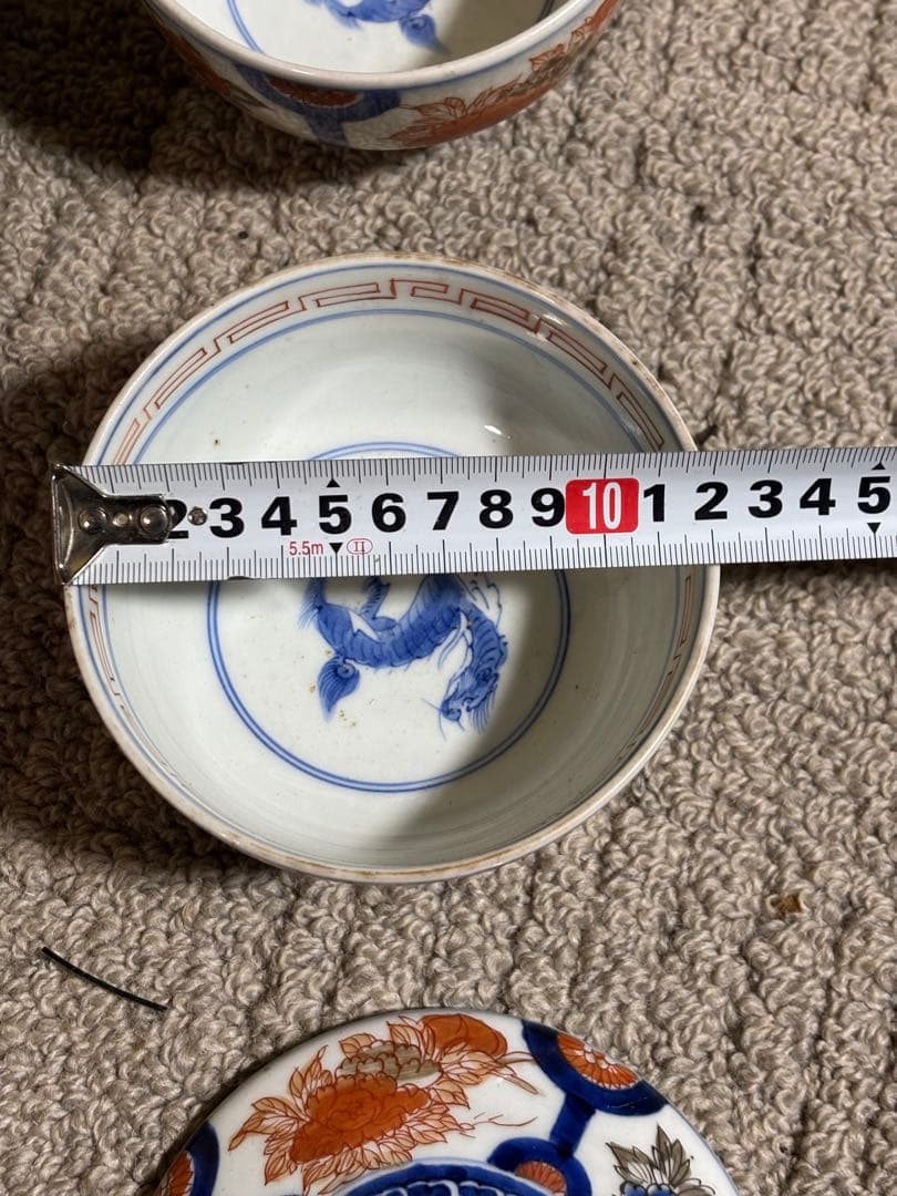 古伊万里色絵金彩蓋茶碗 江戸〜明治期 蓋付き御茶碗 麒麟 銘あり 染付 骨董品