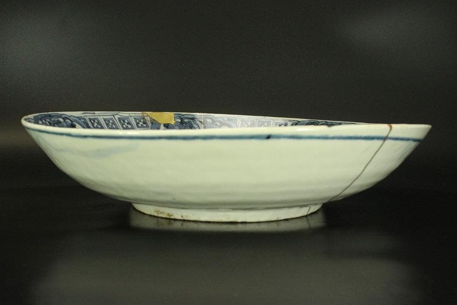 中国美術 呉須 青花 花鳥紋 大盤 φ42cm 明 時代箱(LC112)