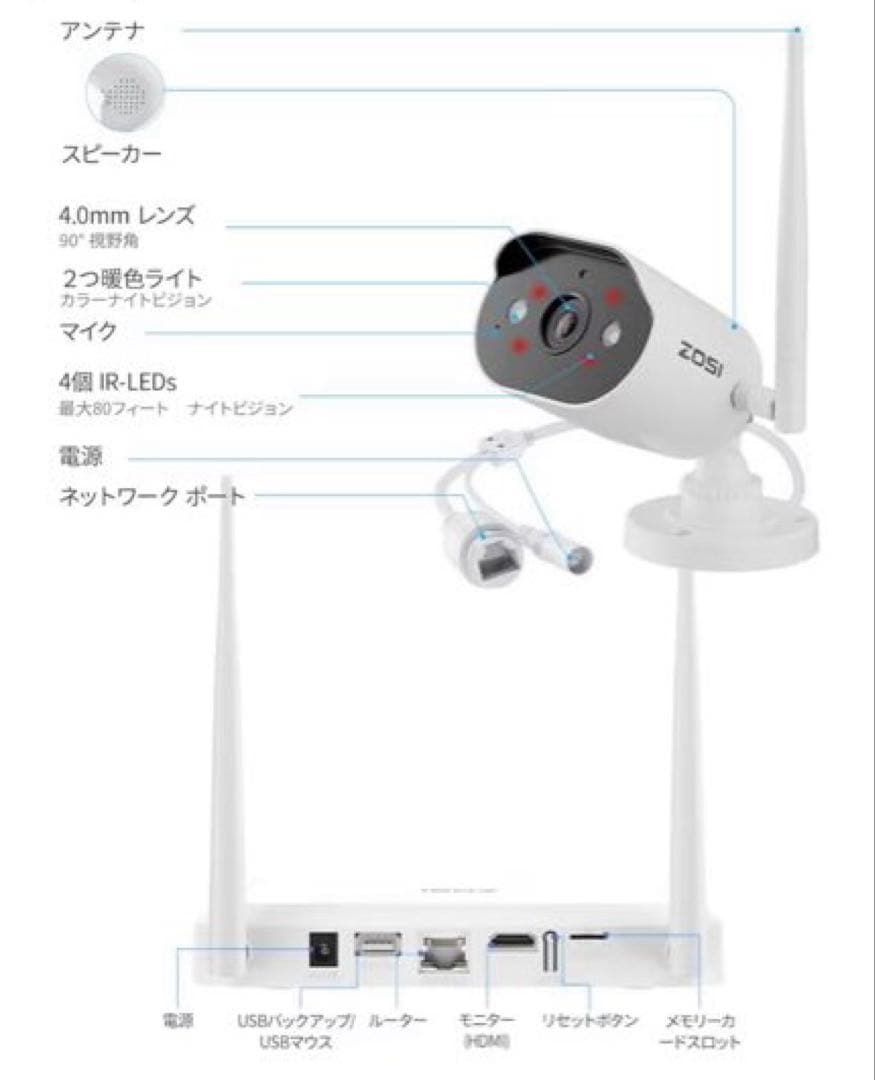 ZOSI 3MP ワイヤレス防犯カメラシステム 双方向通話 WiFi6 警報音