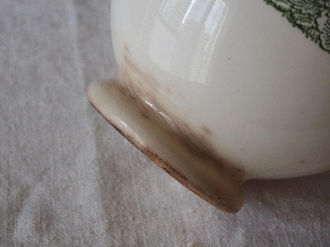 緑 花の紋様 カフェオレボウル 直径13.3cm スペイン古陶 南欧/K440