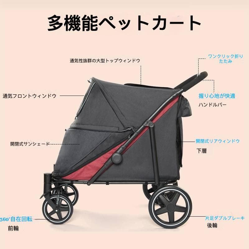 老犬・通院用 超低底盤シングルハンド折りたたみペットカート