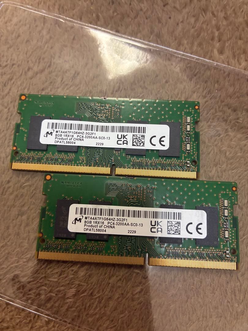 Micron製 PC4-3200AA-SC0-13 1Rx16. 8GB 2枚