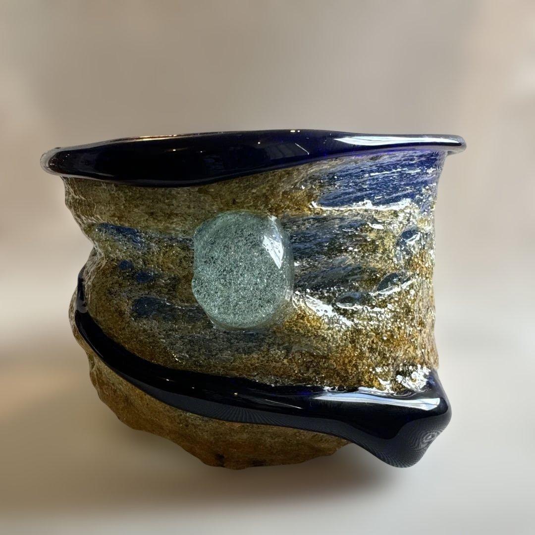 稲嶺盛吉.茶泡ガラス.深鉢.刻印無し