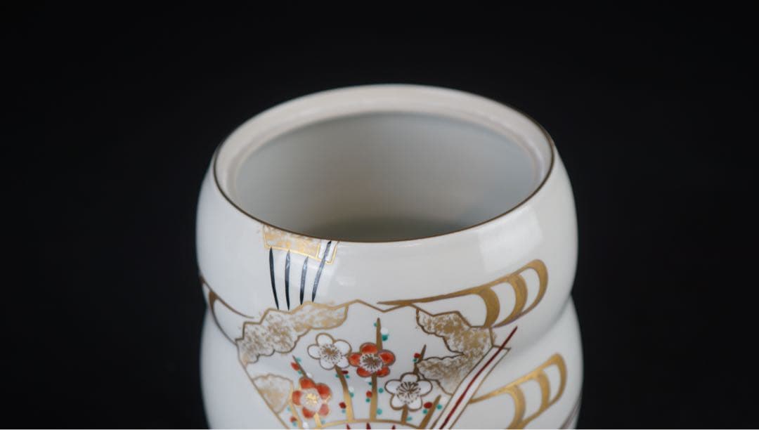 平安 手塚祥堂 色絵 扇面文 水指 共箱 茶道具