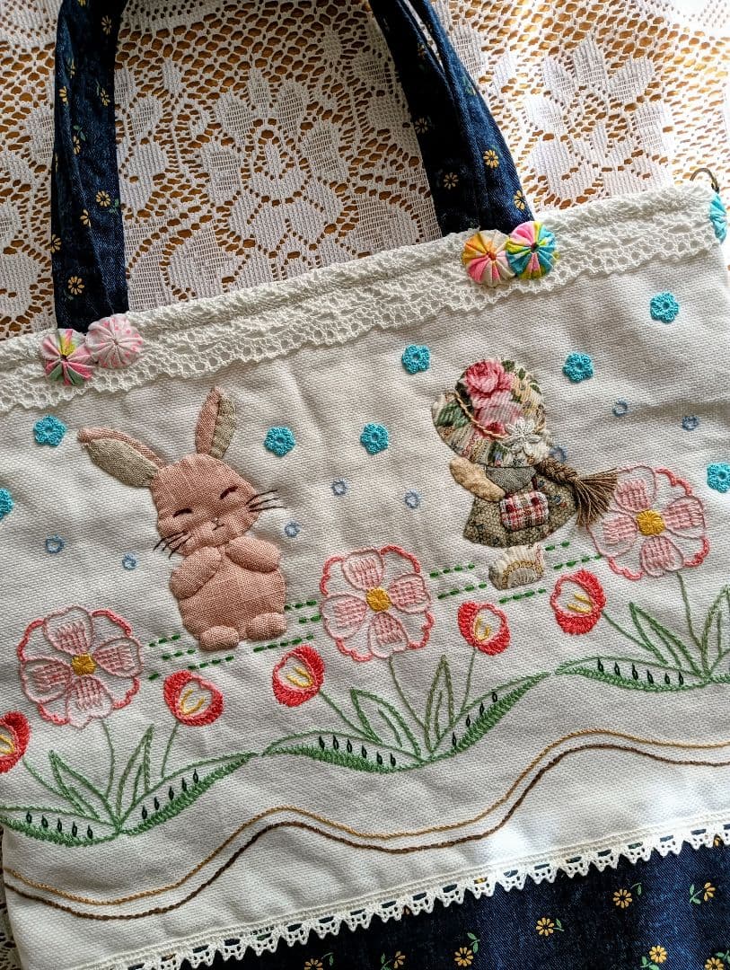 スーちゃん 手刺繍の大きなバッグ