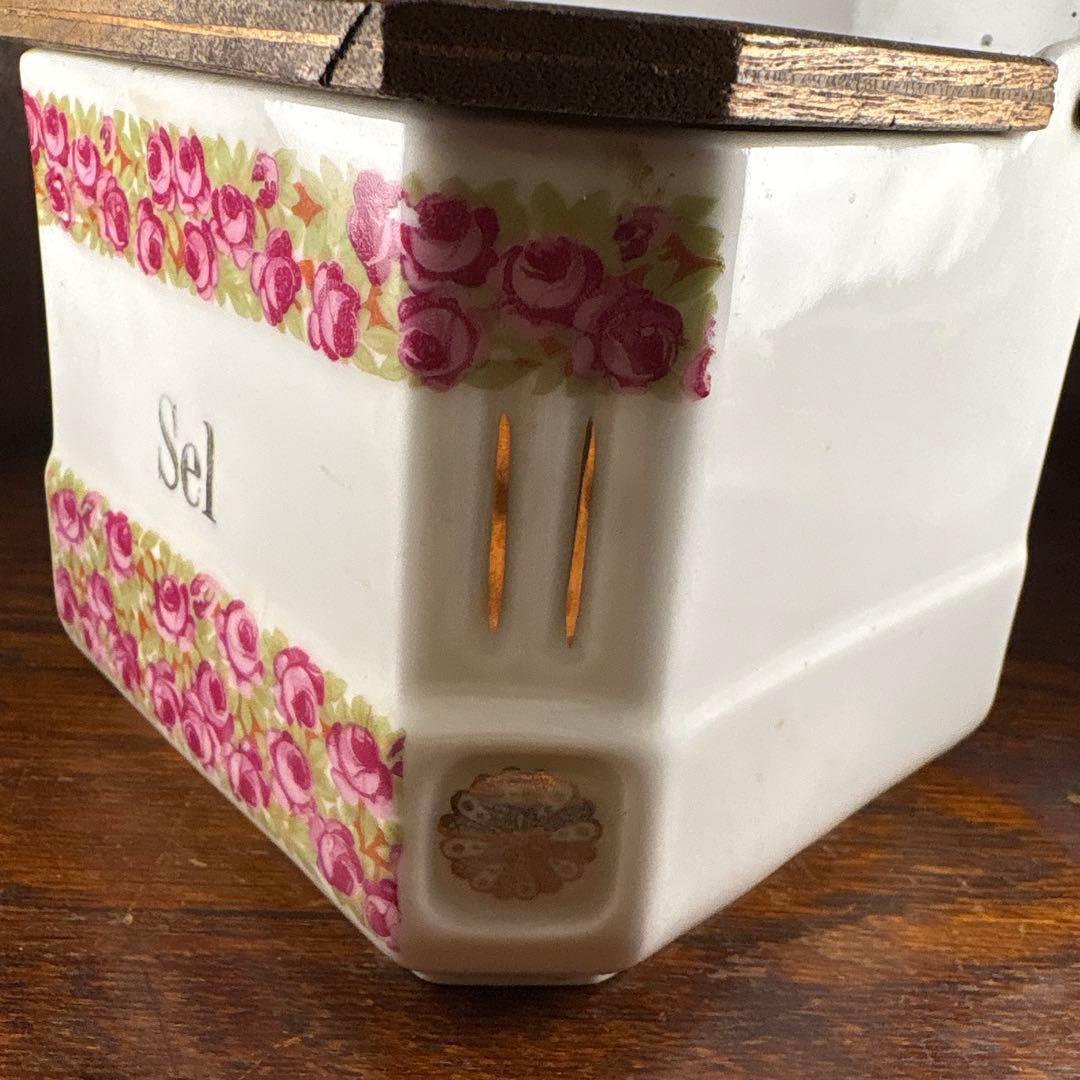イギリスアンティーク　陶器　ソルトボックス　薔薇柄
