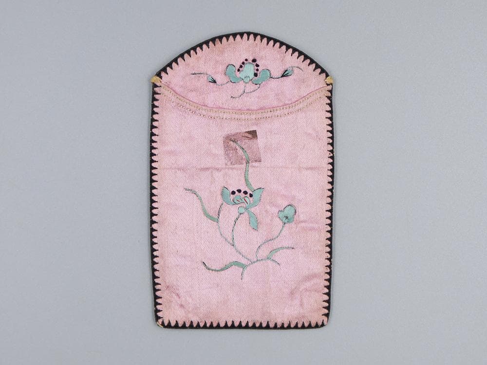 【繍】　★ 民俗 老繍花卉紋名片夾3個 ★　清代　桃花 蘭花 刺繍文様　明清織繍