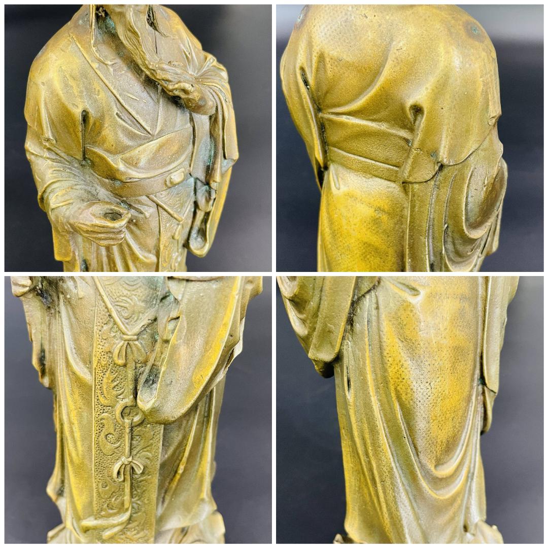 銅製 諸葛孔明 立像 三国志 軍師 ブロンズ像 中国武将 オブジェ R8SA56