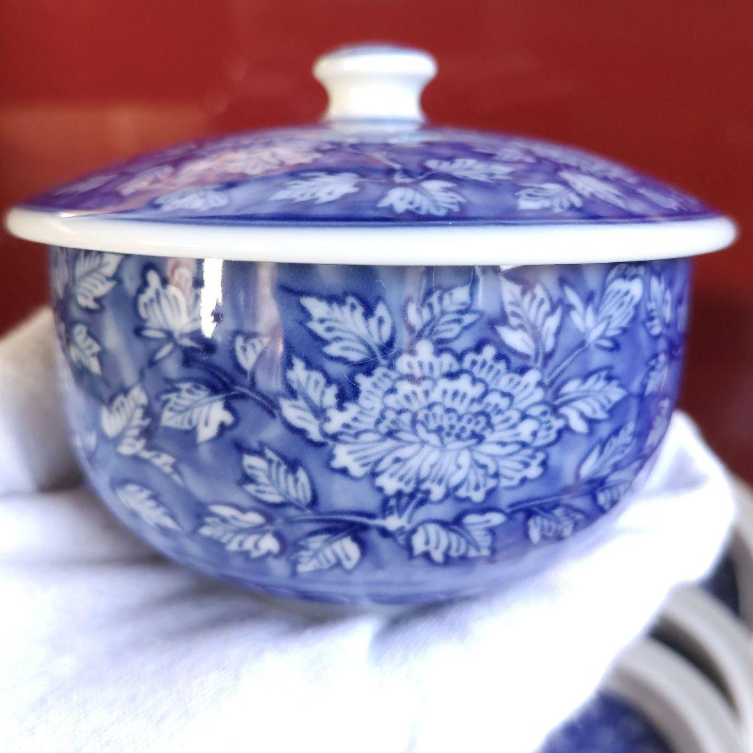 たち吉染牡丹蓋付湯呑み／象彦天然木うるし塗小判茶托／井桁茶托／レードル18-12