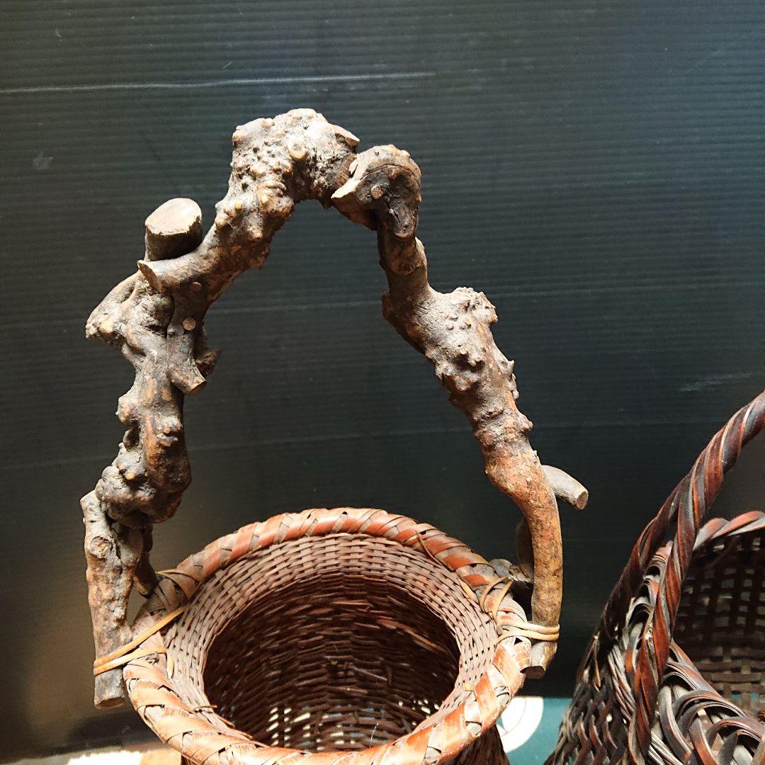 アンティークカゴ、竹カゴ花器
