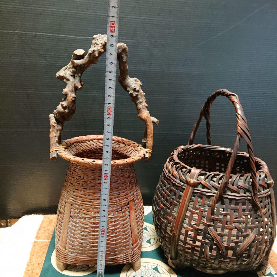 アンティークカゴ、竹カゴ花器
