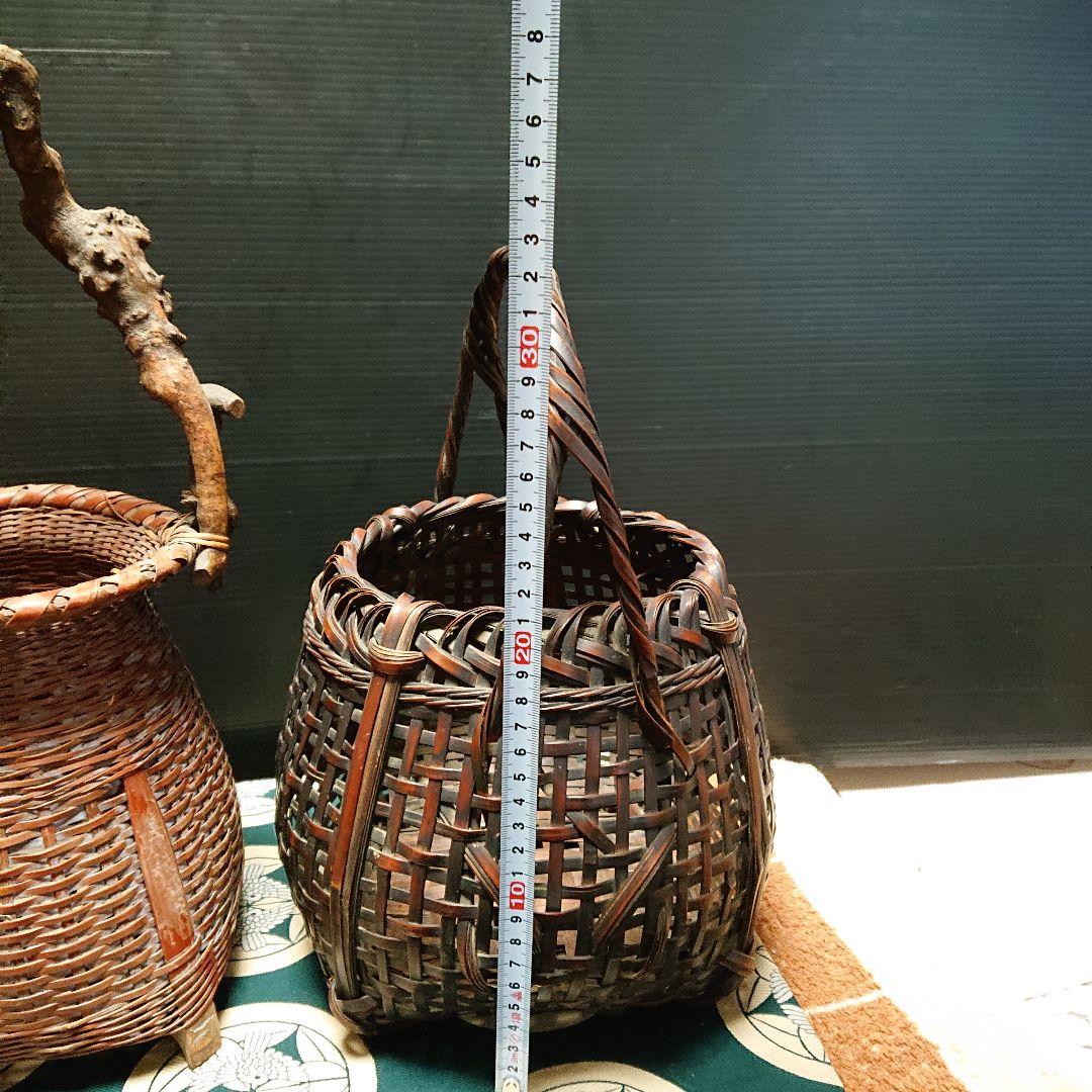 アンティークカゴ、竹カゴ花器