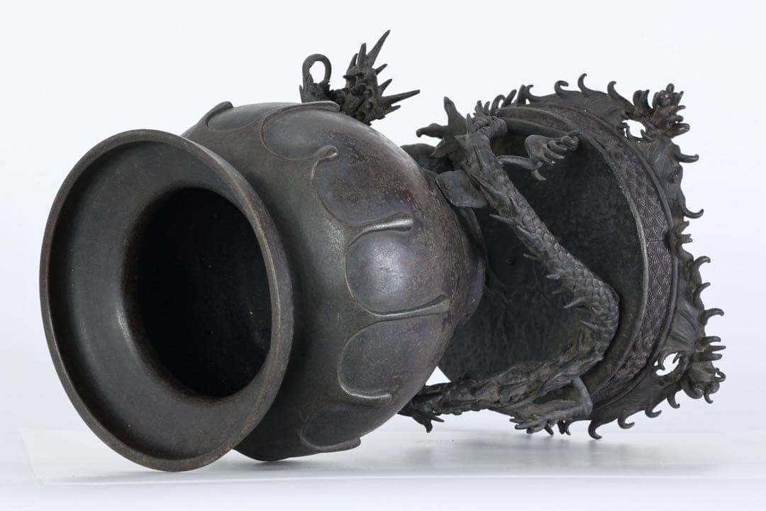 蝋型鋳銅 龍台付壺 高さ38cm 銅製 花器 花瓶 飾壺 古銅 古美術 骨董品