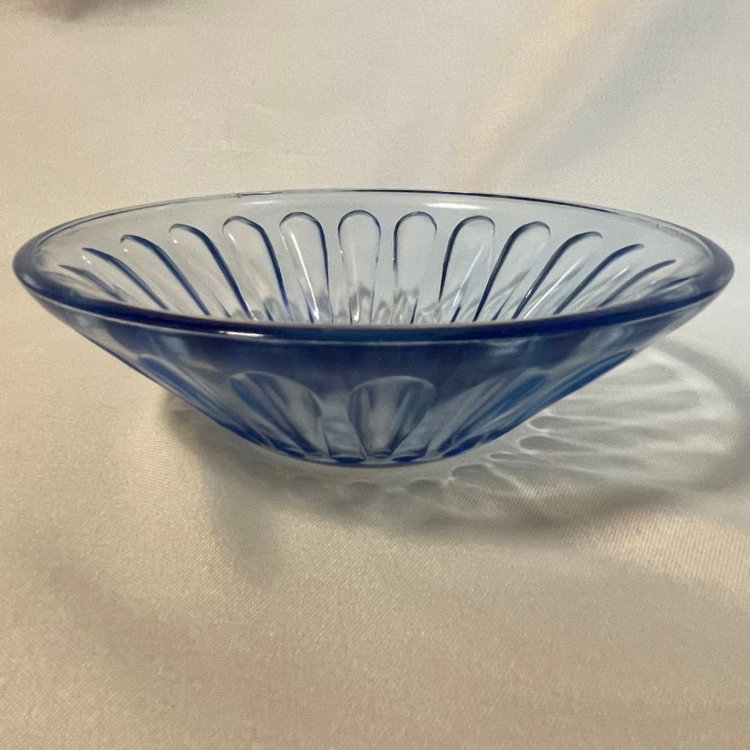 【稀少】青 ブルー ウランガラス デザート器 皿 5つセット アンティーク