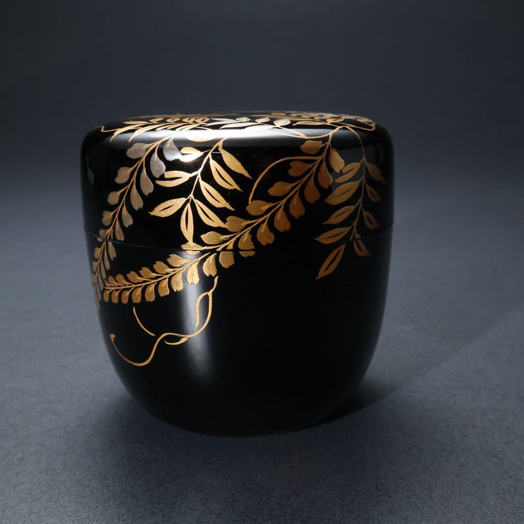【茶道具】大棗　藤　蒔絵　秀麿　共箱　春　R1419お3
