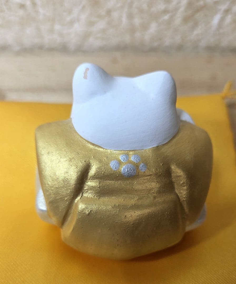 【希少】博多人形 伊藤芳巳作「三福三」招き猫 縁起物 伝統工芸品 共箱・栞付