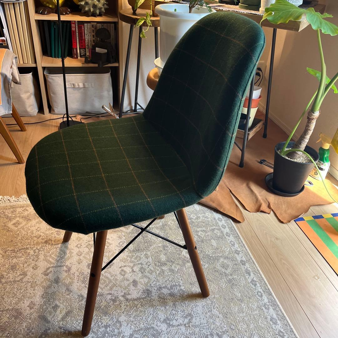 グリーンチェック柄 北欧風ダイニングチェア