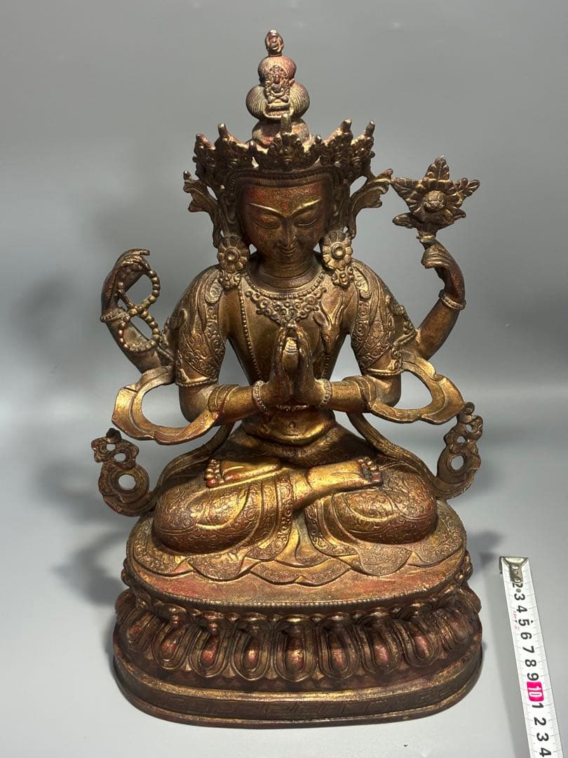 九*愛様 (期間セール)仏教古美術 純銅静座観音 四腕観音仏像文化遺産 文化財仏
