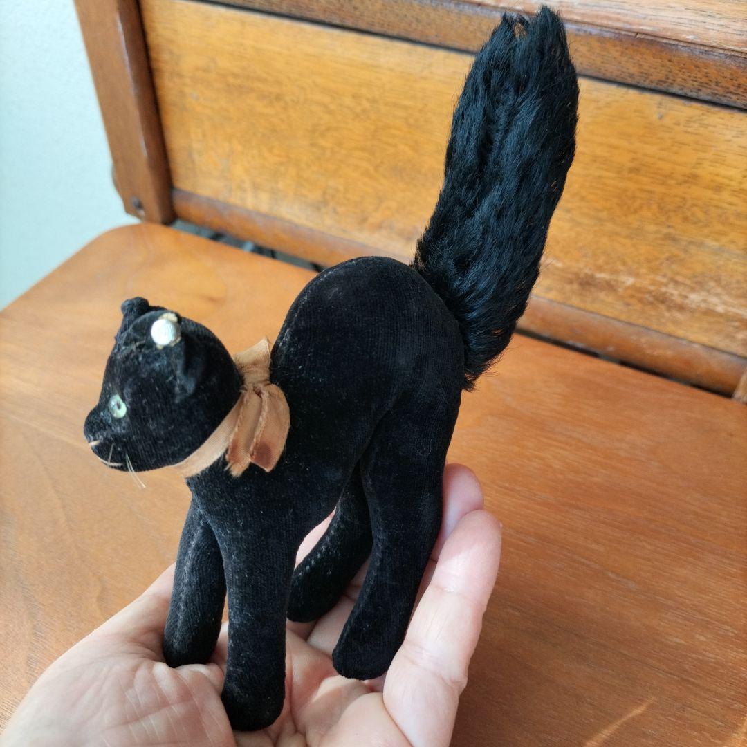 ビンテージ　シュタイフ　トム　キャット　黒猫　別珍製　高さ１０cm　③