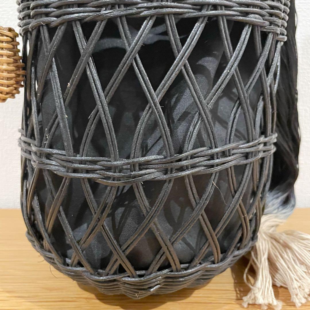 【美品】GALERIE DES BAINSかごバッグ ブラックラタン 巾着付き