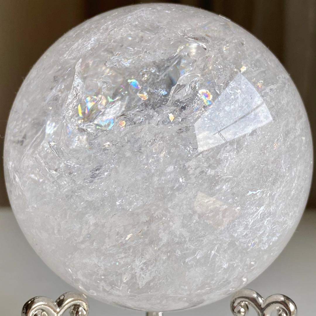 【 天然石 キラキラ シュワシュワ 虹入り 水晶 スフィア 約64ミリ 丸玉 】