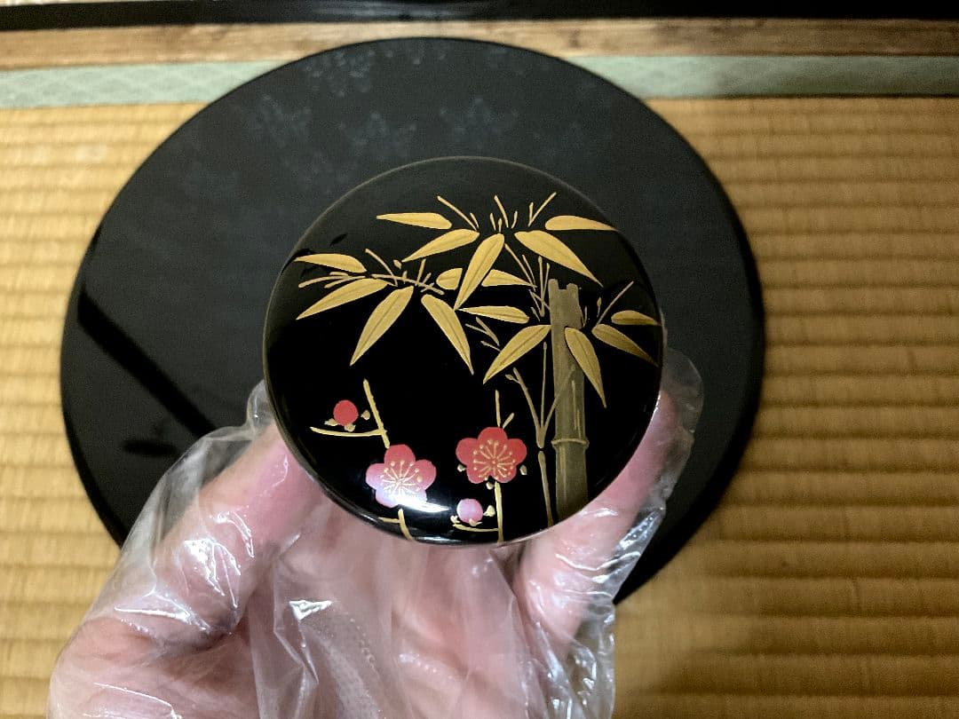 輪島塗 竹梅蒔絵　根来塗 朱塗　中棗　2点セット　仕覆付き