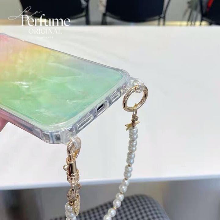 キラキラ天然シェル♡ビタミンカラー♡人工パールチェーン✨オリジナル iPhone