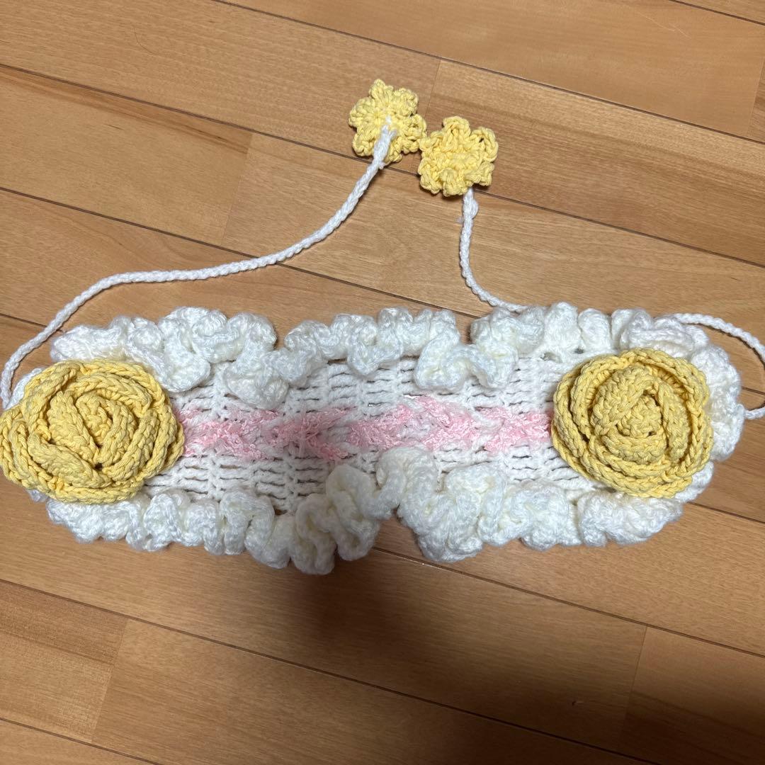 ヘッドドレス かぎ針編み 黄色いバラ フリル