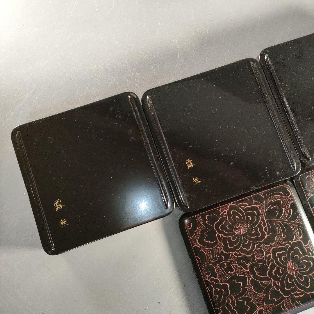 A1355-3/輪島塗/重箱 四段一揃/木製漆器/共箱/懐石道具/弁当箱/