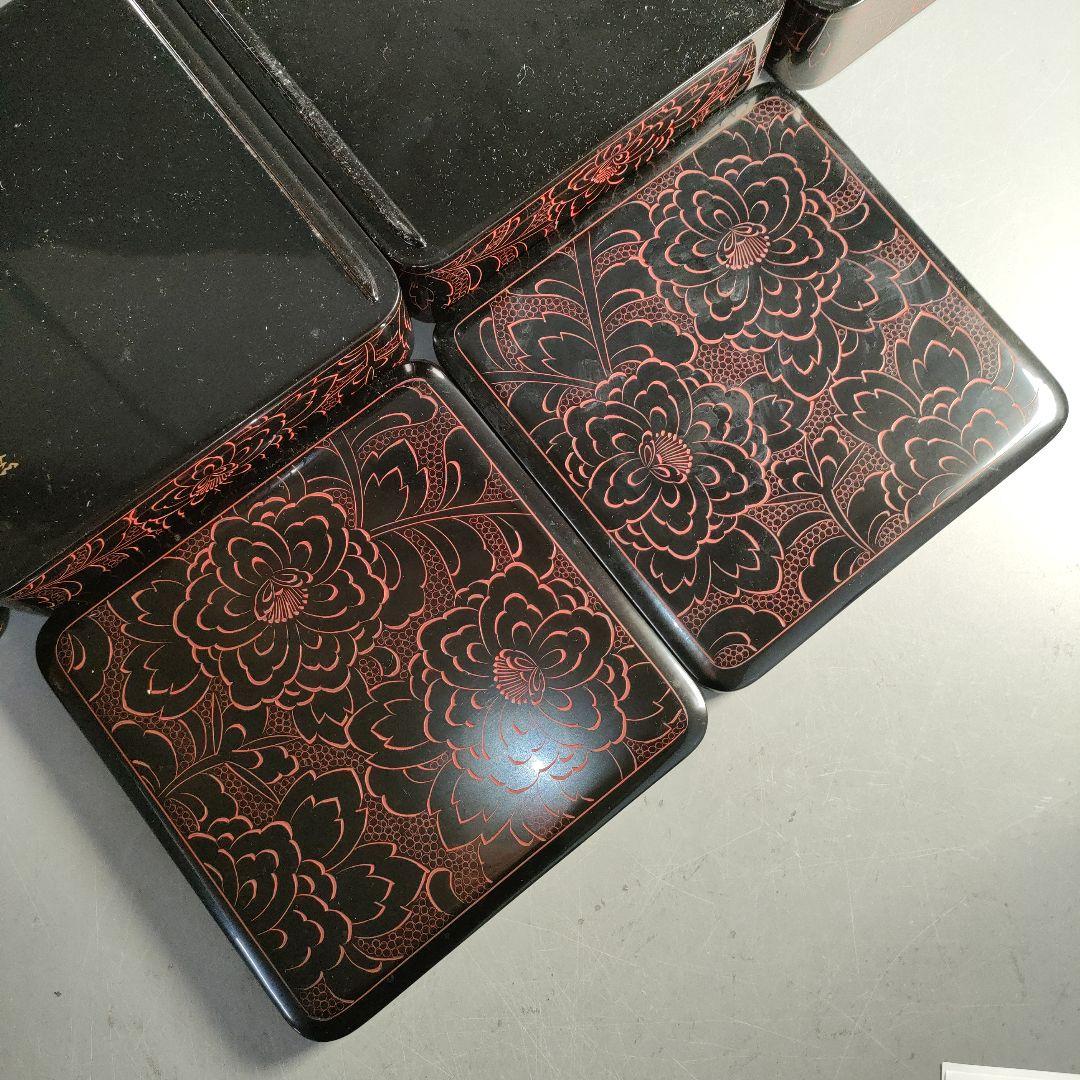 A1355-3/輪島塗/重箱 四段一揃/木製漆器/共箱/懐石道具/弁当箱/