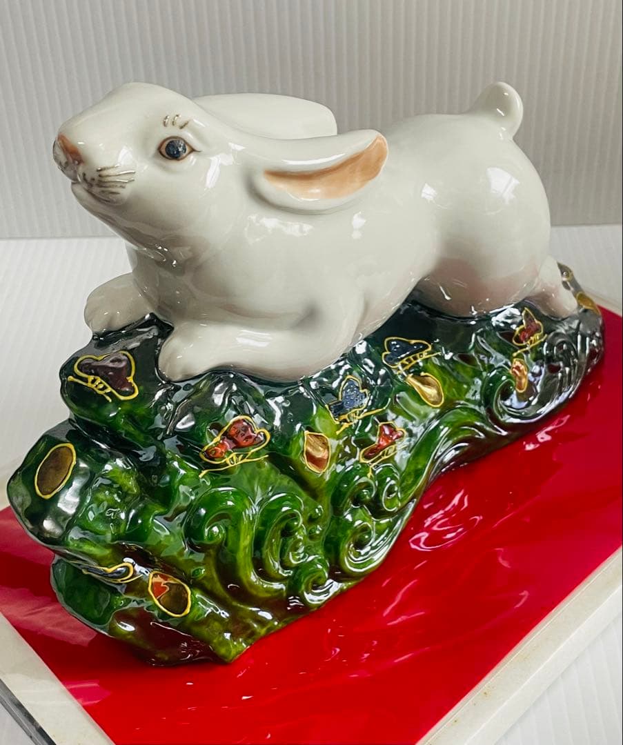 未使用品九谷焼干支岩乗卯8号陶幸作