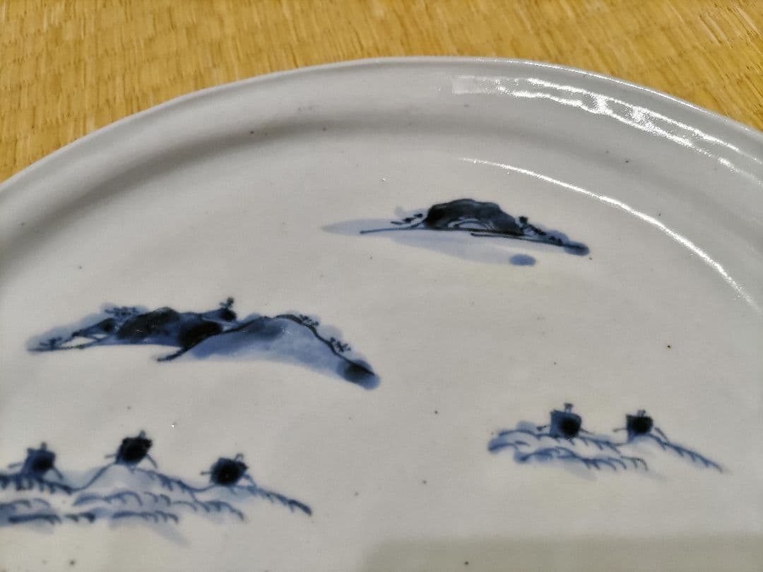 古伊万里　染付　鮑型　変形皿　径19.5×22.3cm　美品