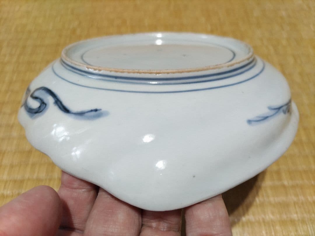 古伊万里　染付　鮑型　変形皿　径19.5×22.3cm　美品