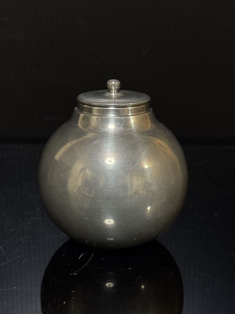静寿居 蔵苑 造 純錫 宝珠式 茶壷 茶入 茶心壷 桐共箱付 茶道具