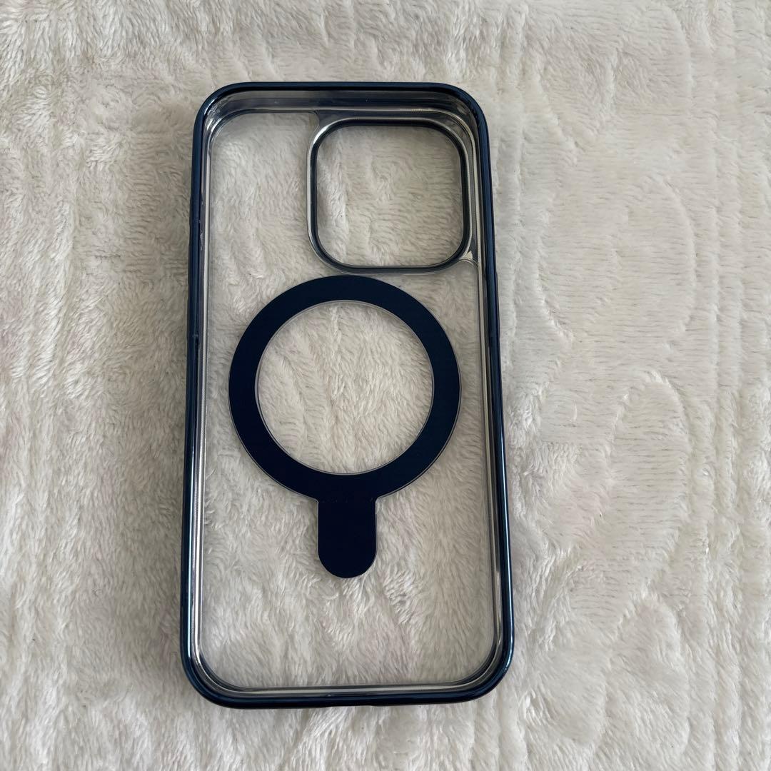 iPhone15Pro用ケース チタニウムリング付き ブルー