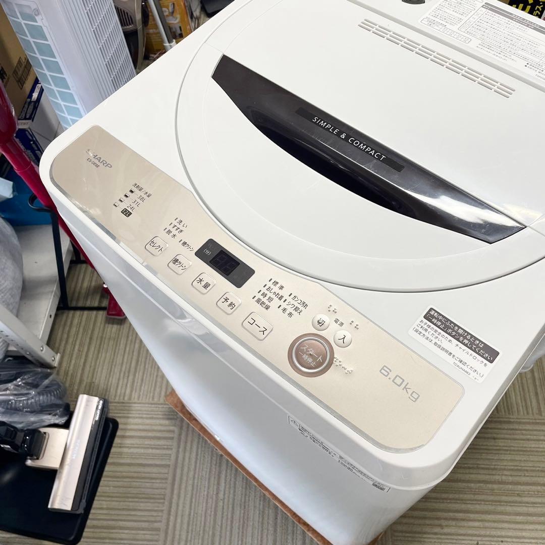シャープ 2021年製 6.0kg全自動洗濯機 穴なしステンレス槽
