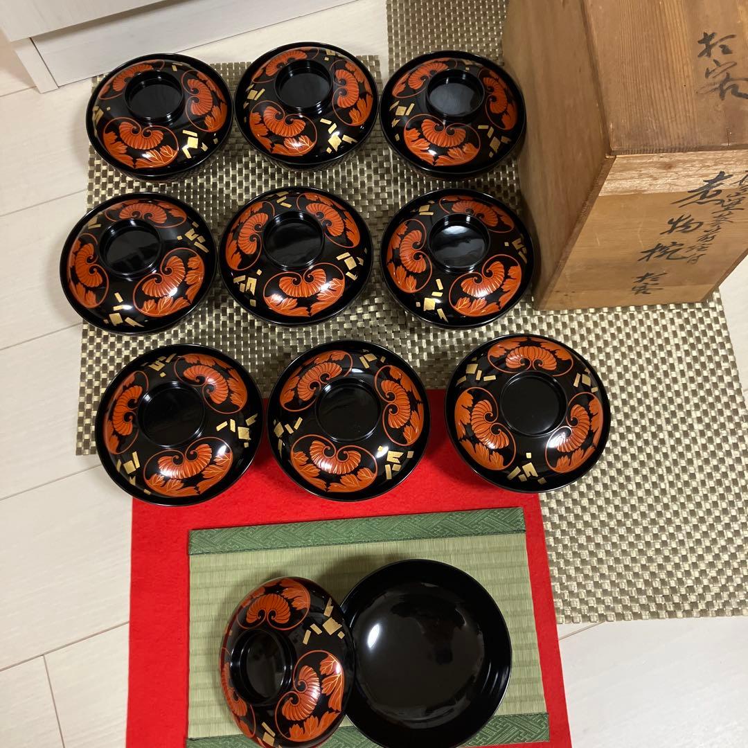 輪島塗　椀　葵房絵付煮物椀　漆器10客セット