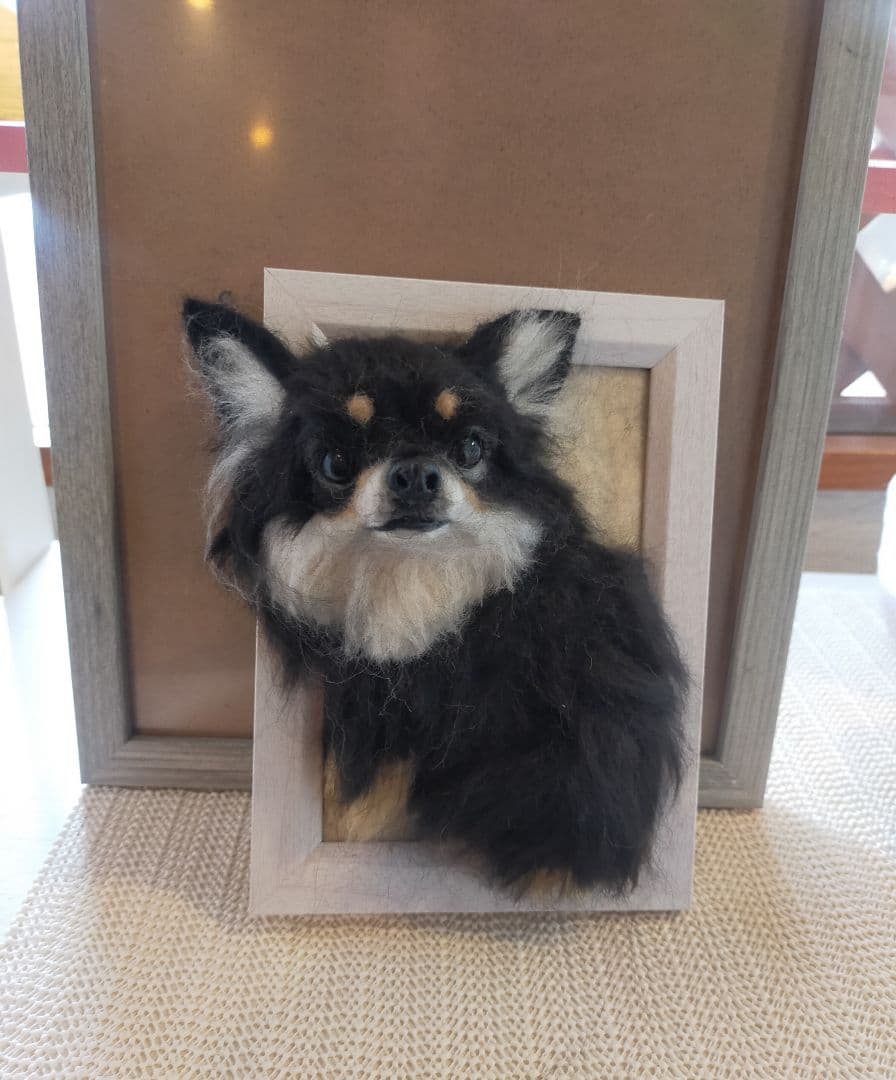 羊毛フェルト　ハンドメイド　犬　チワワ　フレーム