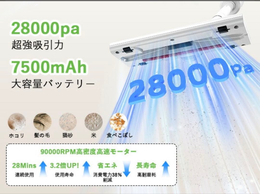 掃除機 コードレス　28000Pa超強力吸引・0.5kg史上最軽量