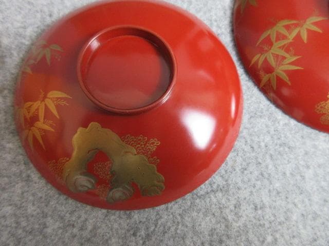 朱塗蒔絵三つ盃黒塗盃台箱付き [B28905]